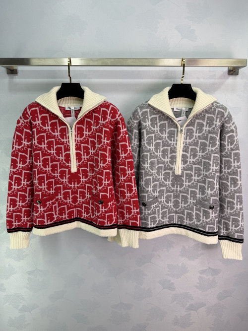 Dior Half-Zip Long-Sleeve Sweater with Classic Letter Logo