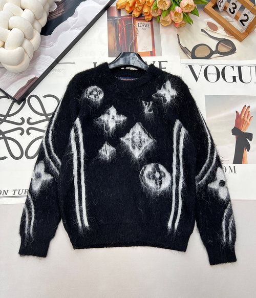 Louis Vuitton Red Mohair Pullover with Vintage Pattern