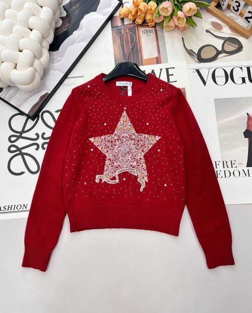 Dior Knitted Sweater with Embroidered Stars and Logo
