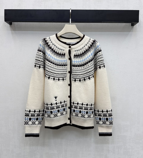 Dior Heavy-Duty Crochet Round-Neck Knit Cardigan with Brand Elements, Classic Style