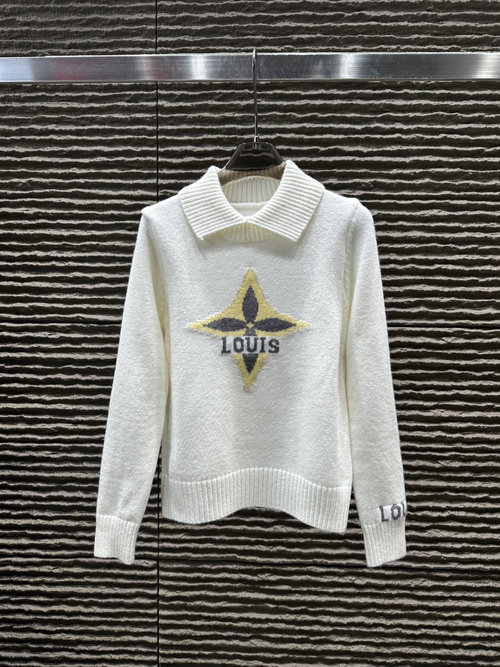 Louis Vuitton Newly Arrived Jacquard Letter Collared Knit Long - Sleeve Top