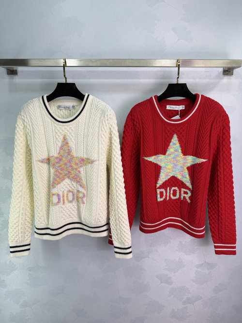 Dior Star Embroidered Knit Sweater with Colorful Accents and Brand Logo