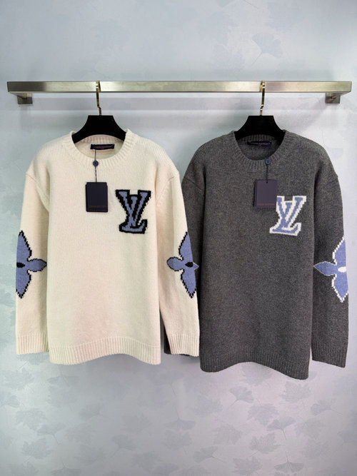 Louis Vuitton Round Neck Knit Pullover with Four - Leaf Clover and Letter Logo