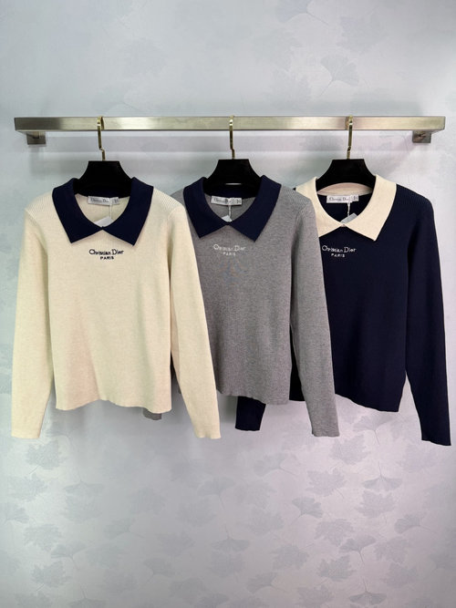 Dior Color-Blocked Roll-Neck Knit Top with Embroidered Design, Chic and Elegant