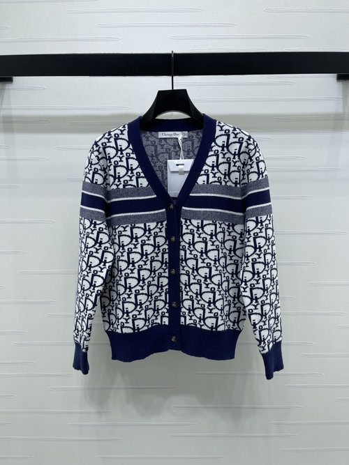 Dior Imported Wool Yarn V-neck Cardigan with All-over Monogram