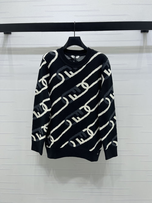Fendi High-Quality Knit Pullover with Contrast Letter Logo