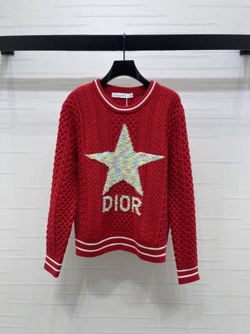 Dior Premium Long-Sleeve Knit Sweater with Gradient Star Logo