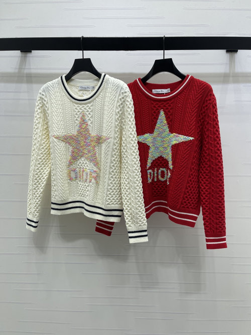 Dior Premium Long-Sleeve Knit Sweater with Gradient Star Logo