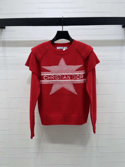 Dior Imported Wool Knitted Long-sleeved Sweater with Lace Sleeves