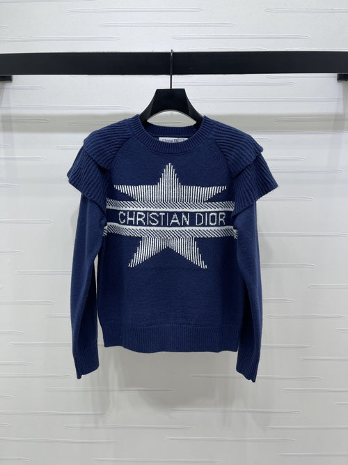 Dior Imported Wool Knitted Long-sleeved Sweater with Lace Sleeves