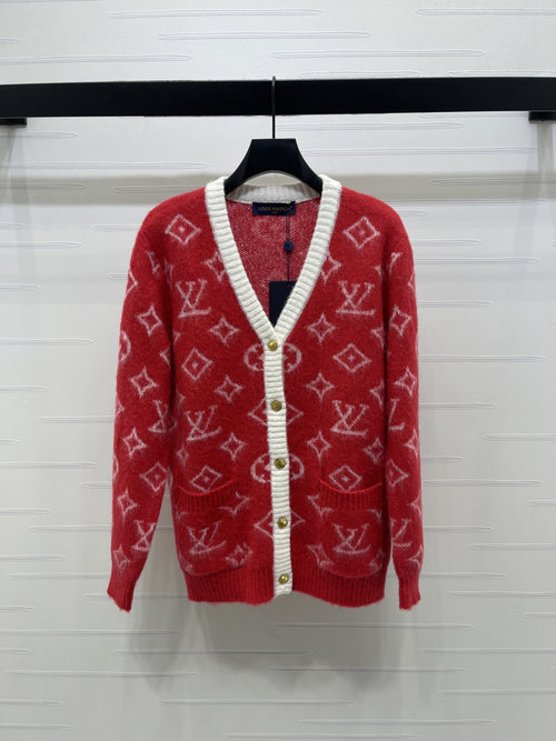 Louis Vuitton V-Neck Jacquard Knit Cardigan with Four-Leaf Clover Logo