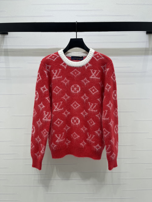 Louis Vuitton Round-Neck Jacquard Sweater with Four-Leaf Clover Logo