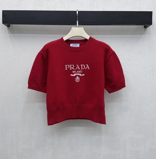 Prada New Short Knit Top with Embroidered Logo