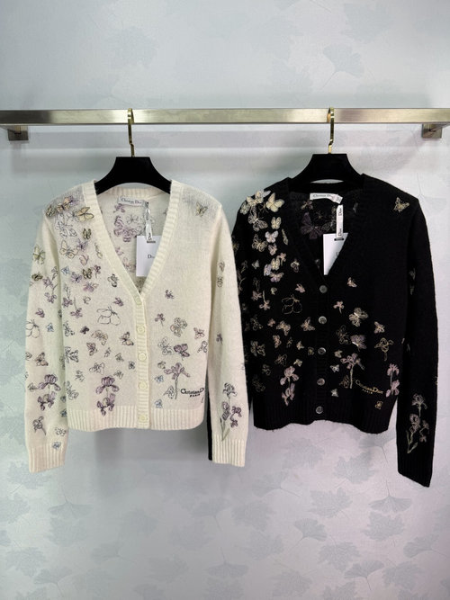 Dior Silk Knitted Cardigan with Butterfly Embroidery, Graceful and Alluring