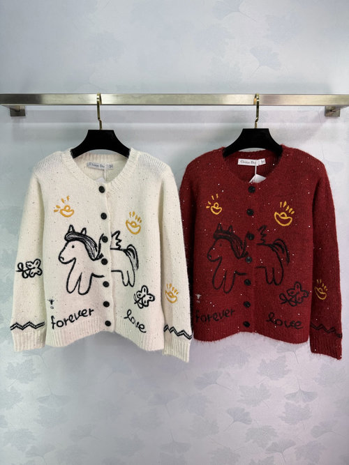 Dior Horse and Flower Embroidered Cardigan with Classic Design