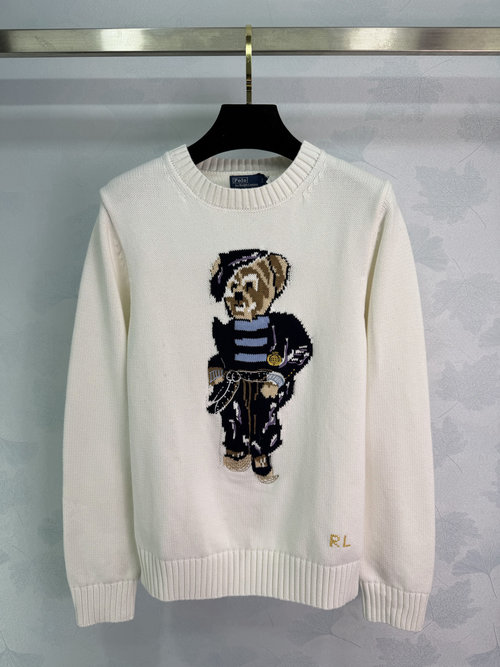 Polo Ralph Lauren Cozy Bear Embroidered Sweater in Classic White