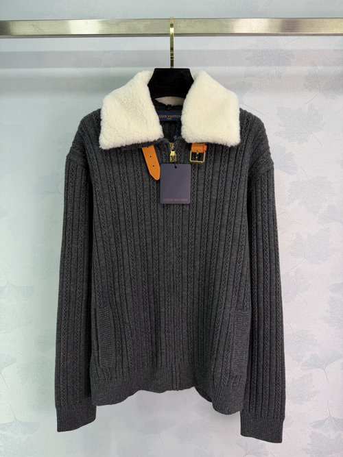 Louis Vuitton Knit Collar Coat with Leather Accent, Simple and Adaptable