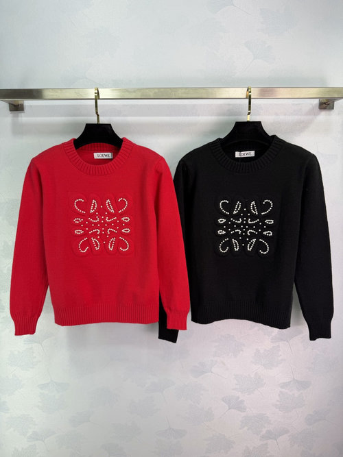 Loewe Beaded Wool Sweater with Round Neck and Exquisite Patterned Design