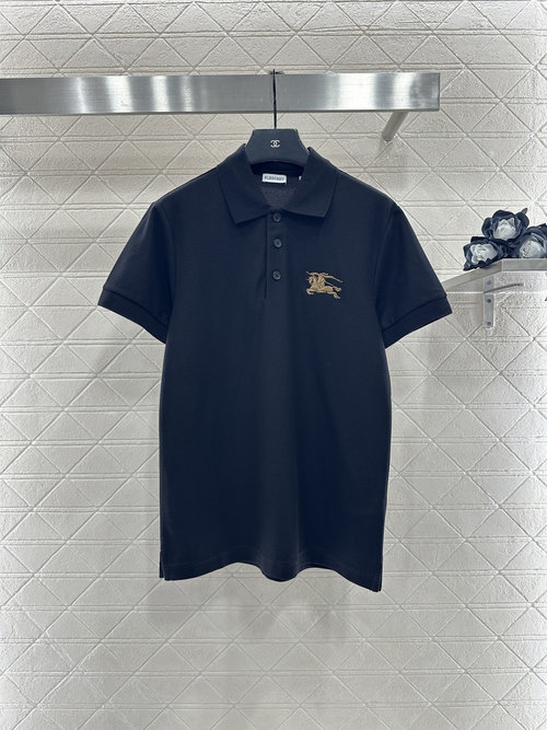 Burberry Customized Cotton Collared Short Sleeve with Embroidered Horse Logo