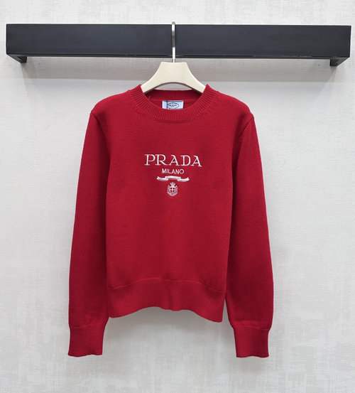 Prada New Round Neck Knit Top with Logo