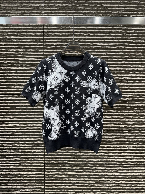 Louis Vuitton Jacquard Letter Knit Short-Sleeved Top with Authentic Photos for Mid-Age