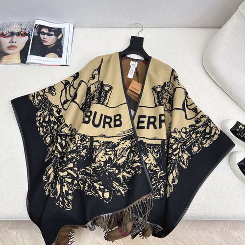 Burberry Double-Sided Cape Shawl with Classic Patterns