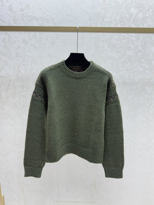 Prada Green Solid-Color Round-Neck Knitted Long-Sleeved Top