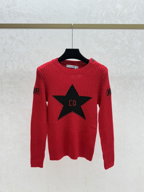 Dior Knitted Long - Sleeve with Colorful Stars and Letters in Red, Royal Blue and White