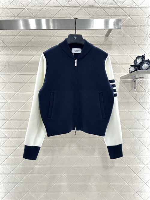 Thom Browne Soft Knit Baseball Jacket with Brand Features