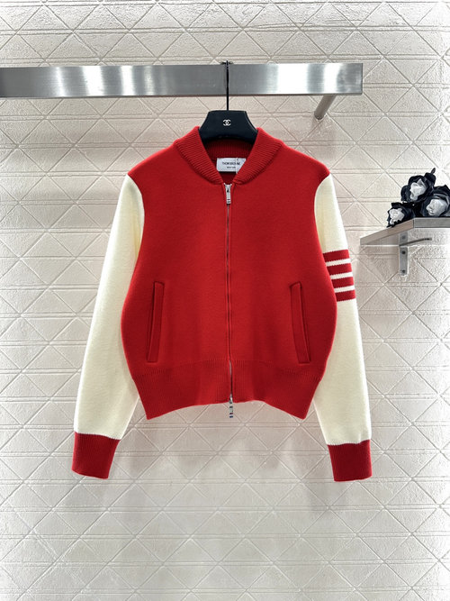 Thom Browne Soft Knit Baseball Jacket with Brand Features