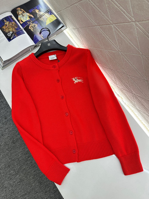 Burberry New Year Horse Embroidered Round Neck Knit Cardigan