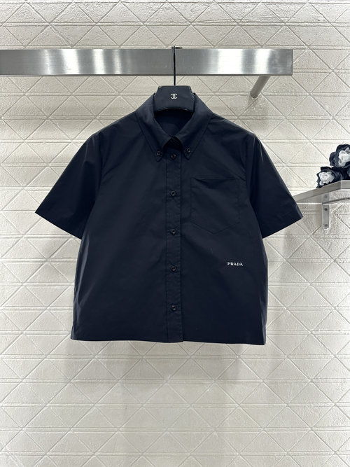 Prada Customized Cotton Short-Sleeved Shirt with Embroidered Logo in Two Colors