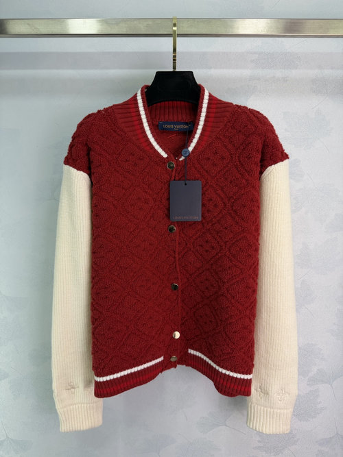 Louis Vuitton Baseball Knitted Cardigan with Four-Leaf Clover Cuffs, Classic Design