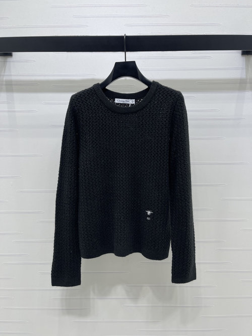 Dior Hollow Round Neck Knit with CD Bee Embroidery, New Collection