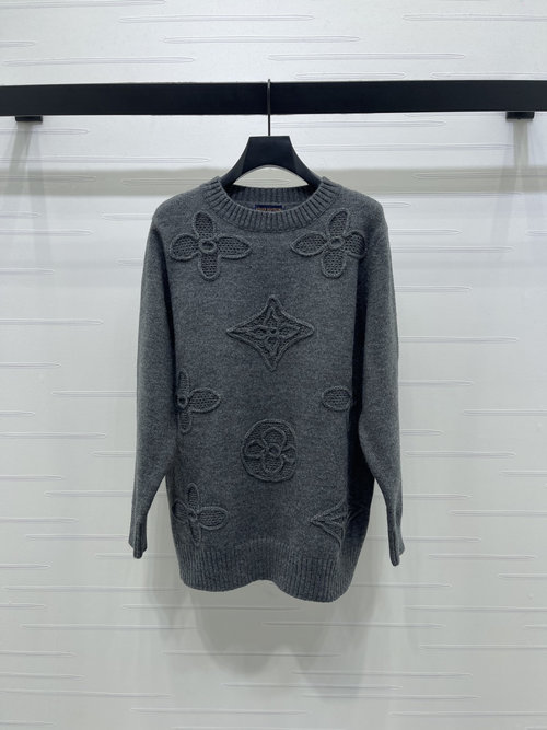 Louis Vuitton High-End Wool Crewneck Sweater with 3D Clover Jacquard Design