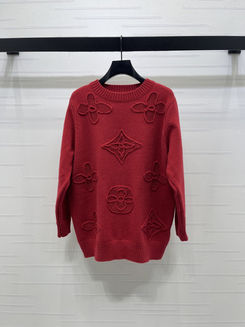 Louis Vuitton High-End Wool Crewneck Sweater with 3D Clover Jacquard Design