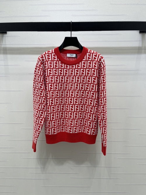 Fendi Luxury Wool Blend V-Neck Knit Top with Double F Logo