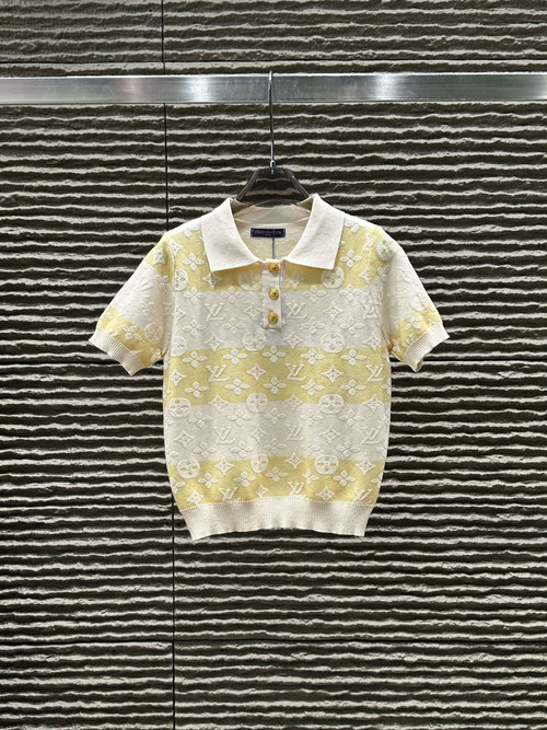 Louis Vuitton New Arrival: Collared Embroidered Letter Short-Sleeve Top