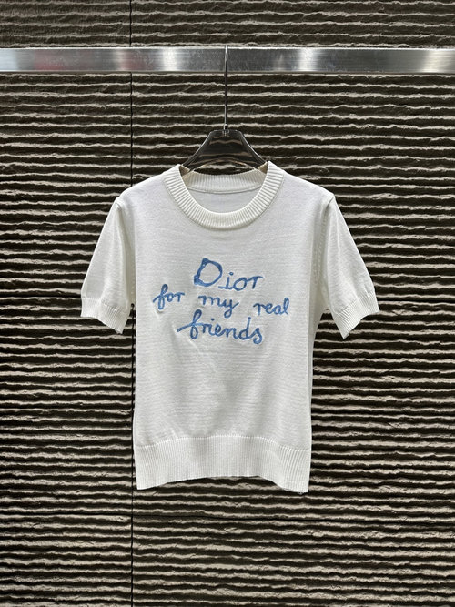 Dior New Heavy-duty Embroidery Knit Short Sleeve
