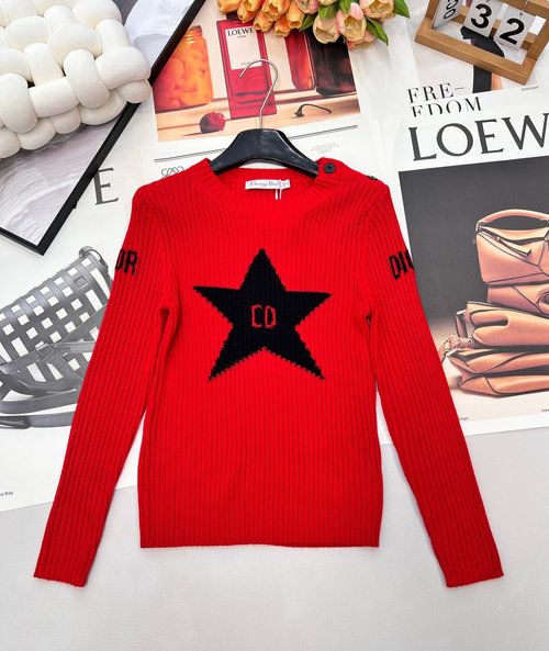 Dior Red Knitwear with Black Star Hook and Classic CD Logo
