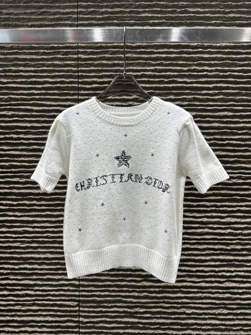 Dior New Wool Short Sleeve with Heavy-duty Embroidery and Rhinestones