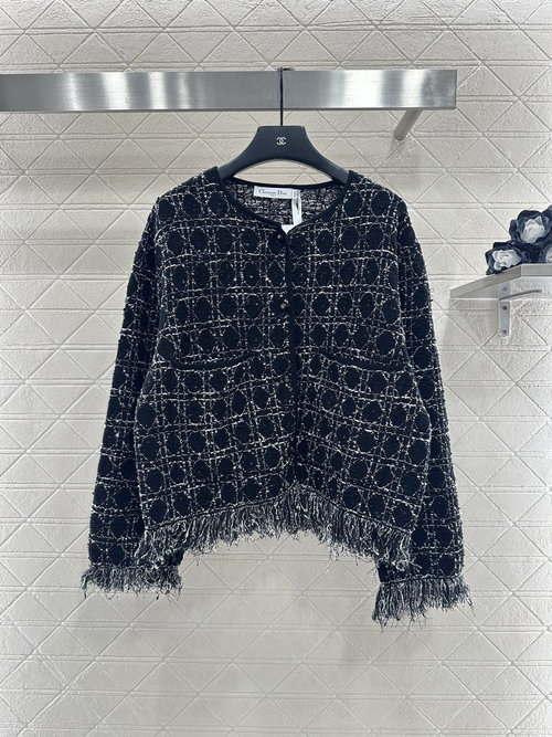 Dior Positioned Vine Pattern Knitted Cardigan with Model Buttons