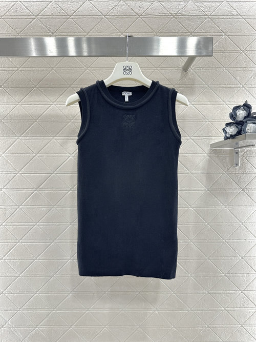 Loewe Customized Cotton Knit Vest with Chest Embroidery, Multiple Color Options