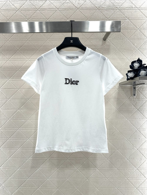Dior Slim Short-sleeve T-shirt with 3D Beaded Logo, Available in Different Colors