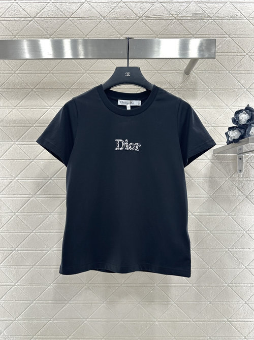 Dior Slim Short-sleeve T-shirt with 3D Beaded Logo, Available in Different Colors