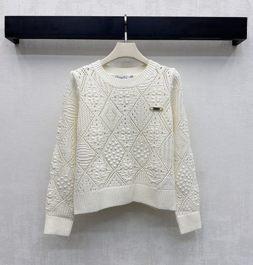 Dior Round Neck Knit Top with Metal Brooch, Sophisticated Design