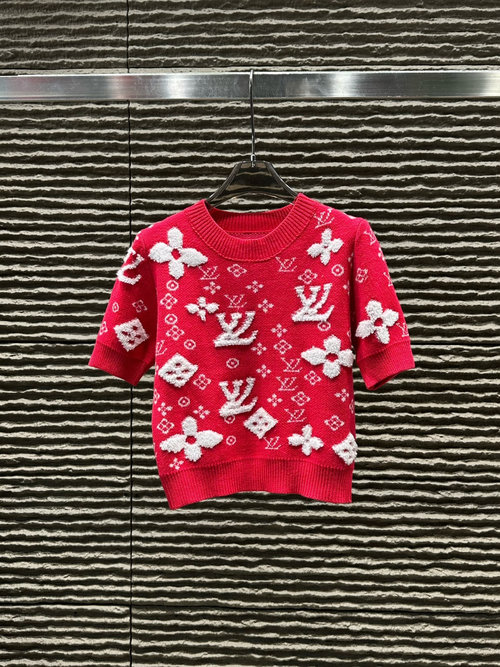 Louis Vuitton New Arrival: Three-Dimensional Embroidery Knit Short-Sleeved Top