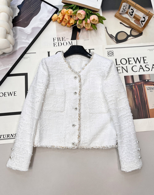 Chanel Pearl-Embellished Premium Imported Woolen Trench Coat