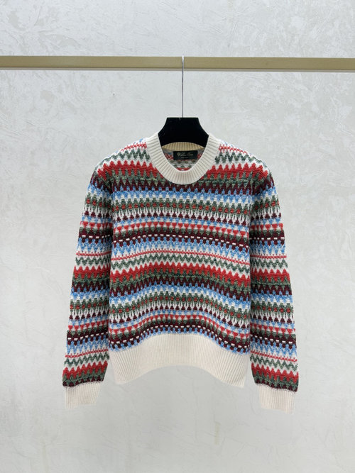 Prada Contrast Striped Round-Neck Long Sleeve Knit in White