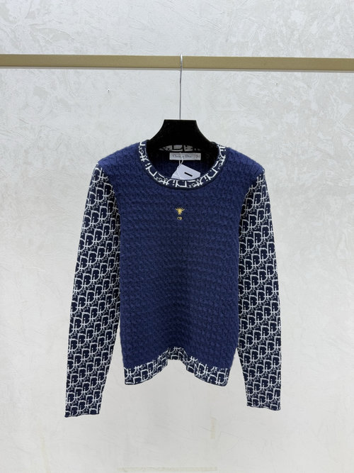 Dior Early Autumn Contrast Monogram Round-Neck Knit Long-Sleeve